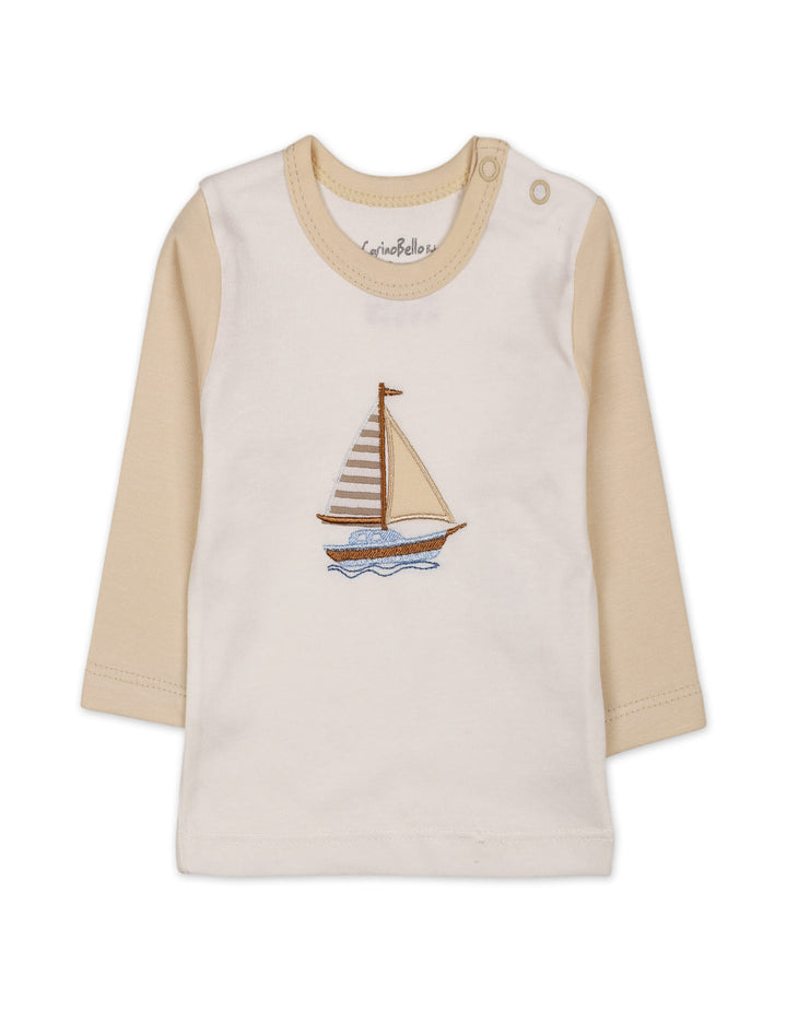 Baby Winter 2 Piece Suit Set Sailboat Cream and Off White at Zubaidas Official Pakistan