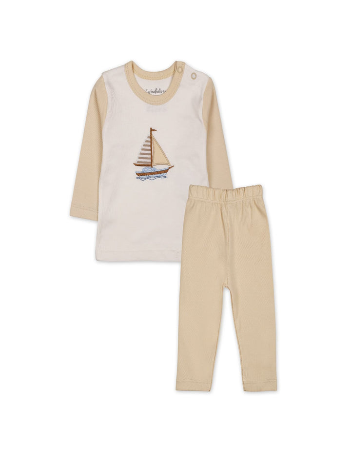 Baby Winter 2 Piece Suit Set Sailboat Cream and Off White at Zubaidas