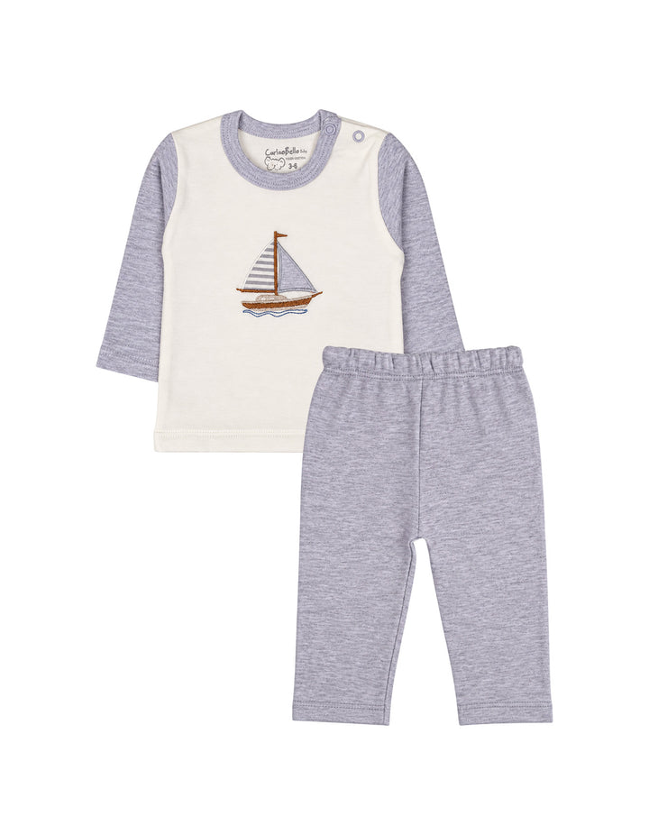 Baby Winter 2 Piece Suit Set Sailboat Grey and Off White at Zubaidas Pakistan