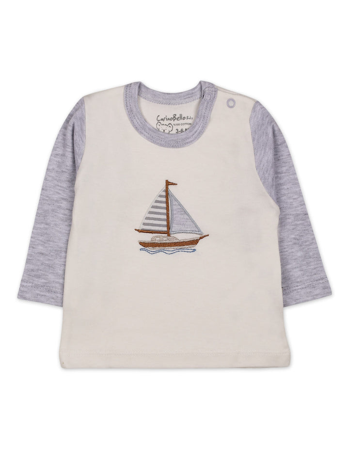 Baby Winter 2 Piece Suit Set Sailboat Grey and Off White at Zubaidas Online Pakistan