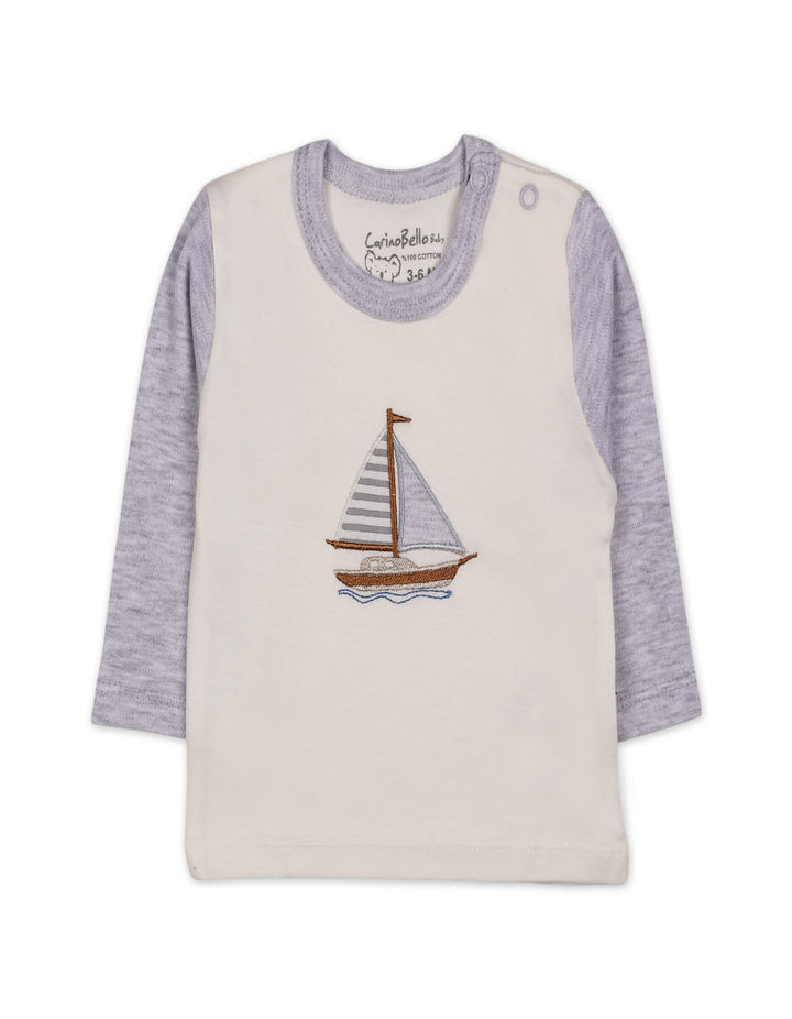 Baby Winter 2 Piece Suit Set Sailboat Grey and Off White at Zubaidas Official Pakistan