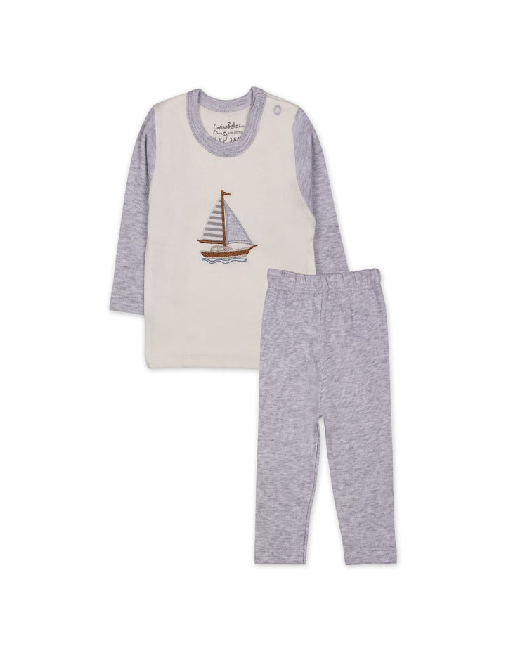 Baby Winter 2 Piece Suit Set Sailboat Grey and Off White at Zubaidas