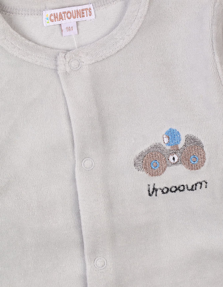 Baby Winter Clothes Bambies Car Embroidery Footie Gray at Zubaidas Pakistan