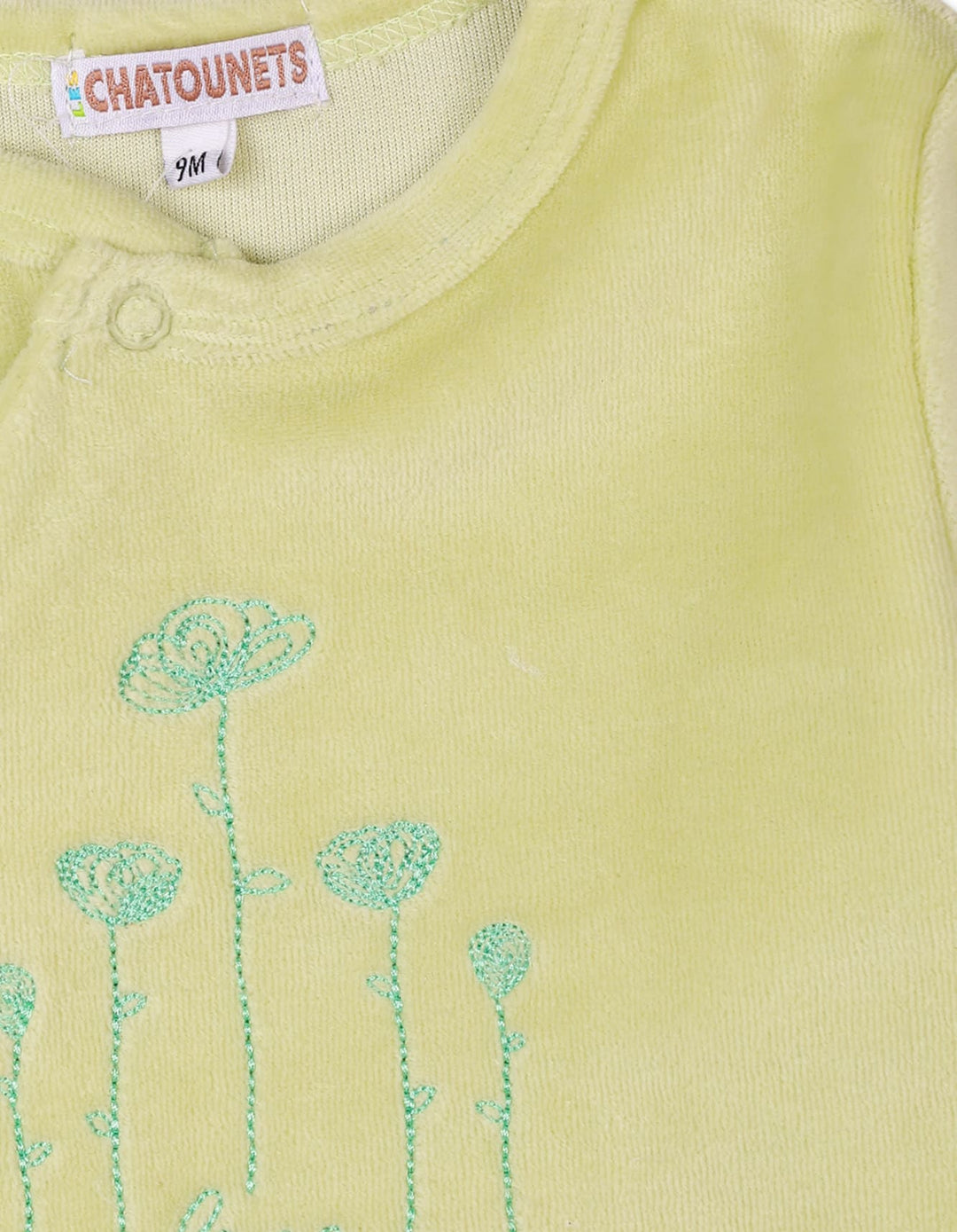 Baby Winter Fashion Bambies Floral Embroidery Footed Yellow at Zubaidas Pakistan