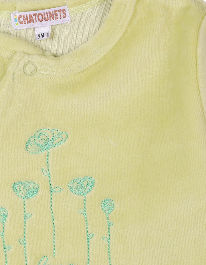 Baby Winter Fashion Bambies Floral Embroidery Footed Yellow at Zubaidas Pakistan