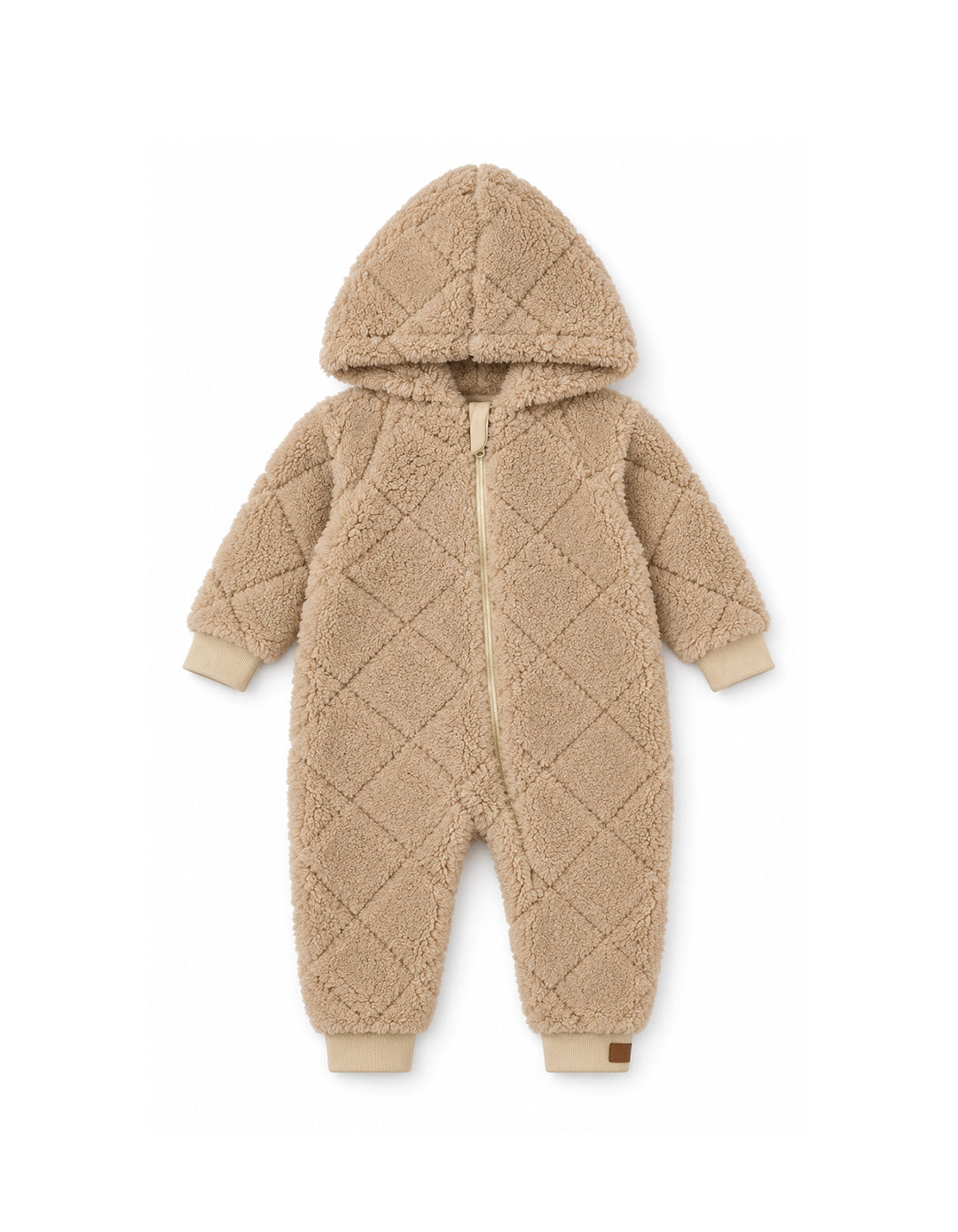 Baby Winter Hooded Jumpsuit Quilted Pattern Brown at Zubaidas