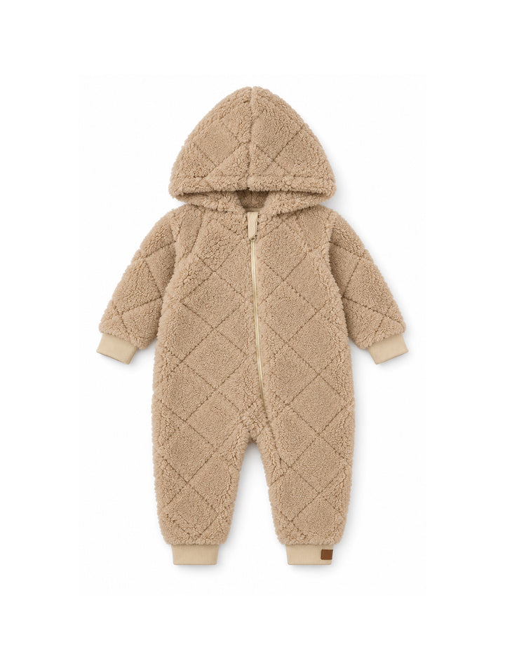 Baby Winter Hooded Jumpsuit Quilted Pattern Brown at Zubaidas