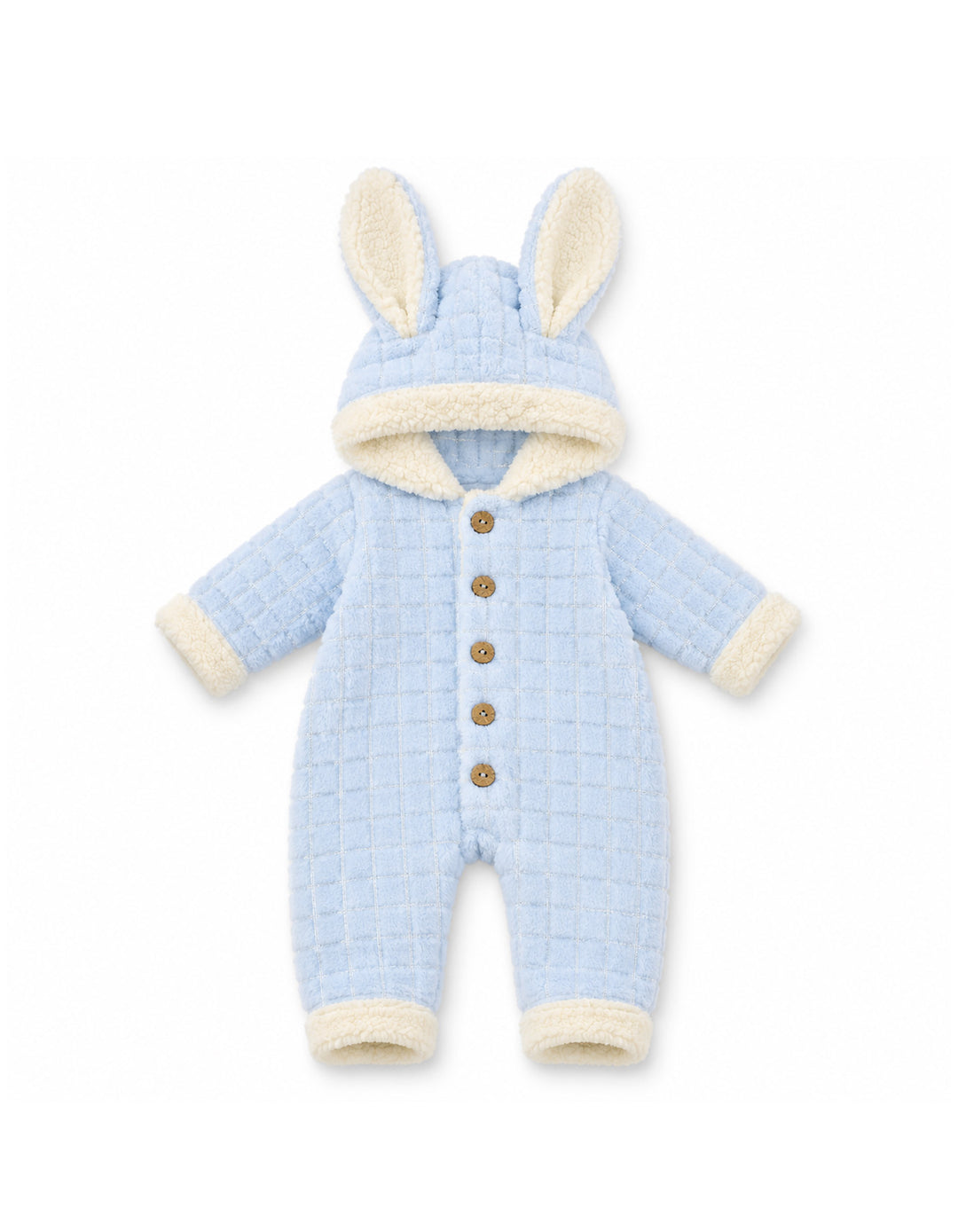 Baby Winter Hooded Jumpsuit with Bunny Ears Light Blue at Zubaidas
