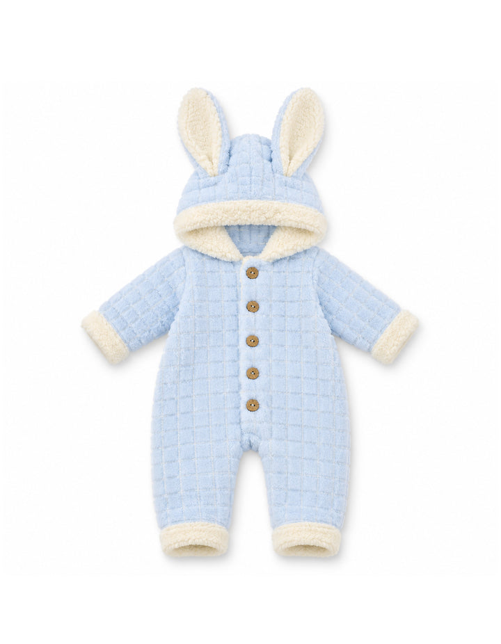 Baby Winter Hooded Jumpsuit with Bunny Ears Light Blue at Zubaidas