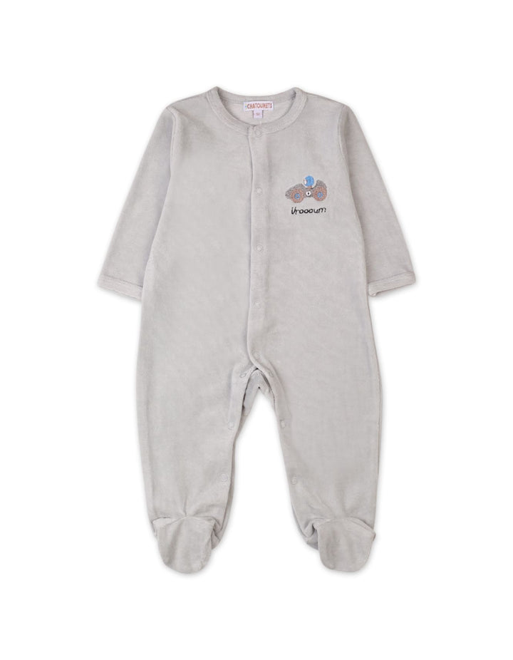 Baby Winter Onesie Bambies Car Embroidery Footie Gray at Zubaidas