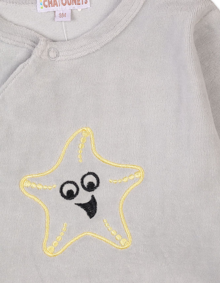 Baby Winter Romper Bambies Starfish Embroidery Grey at Zubaidas Pakistan