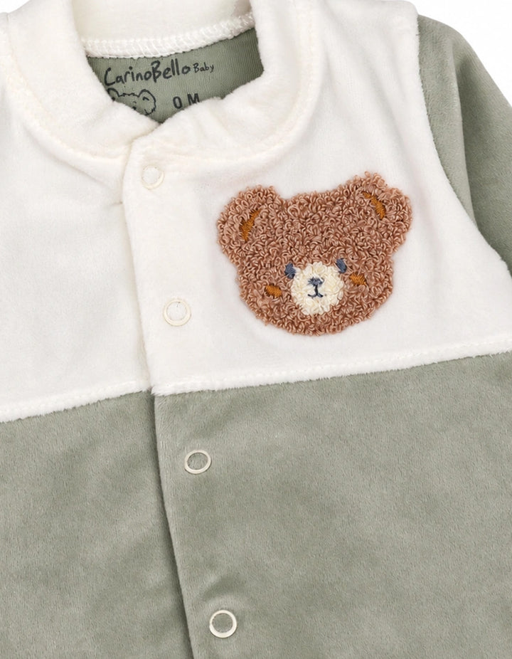 Baby Winter Romper with Cap Bear Green and White at Zubaidas Official Pakistan