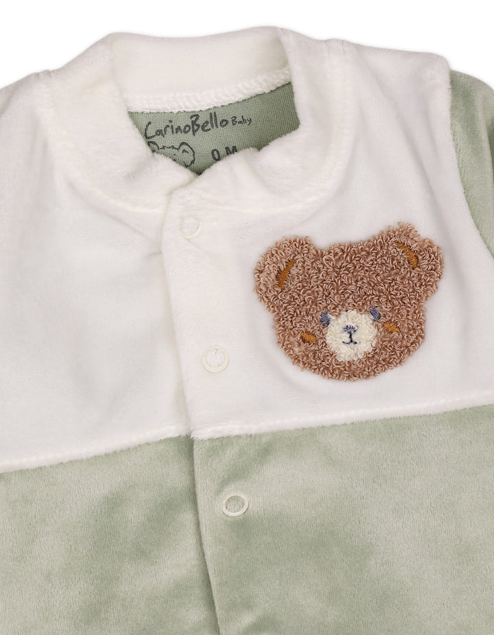 Baby Winter Romper with Cap Bear Green and White at Zubaidas Online Pakistan