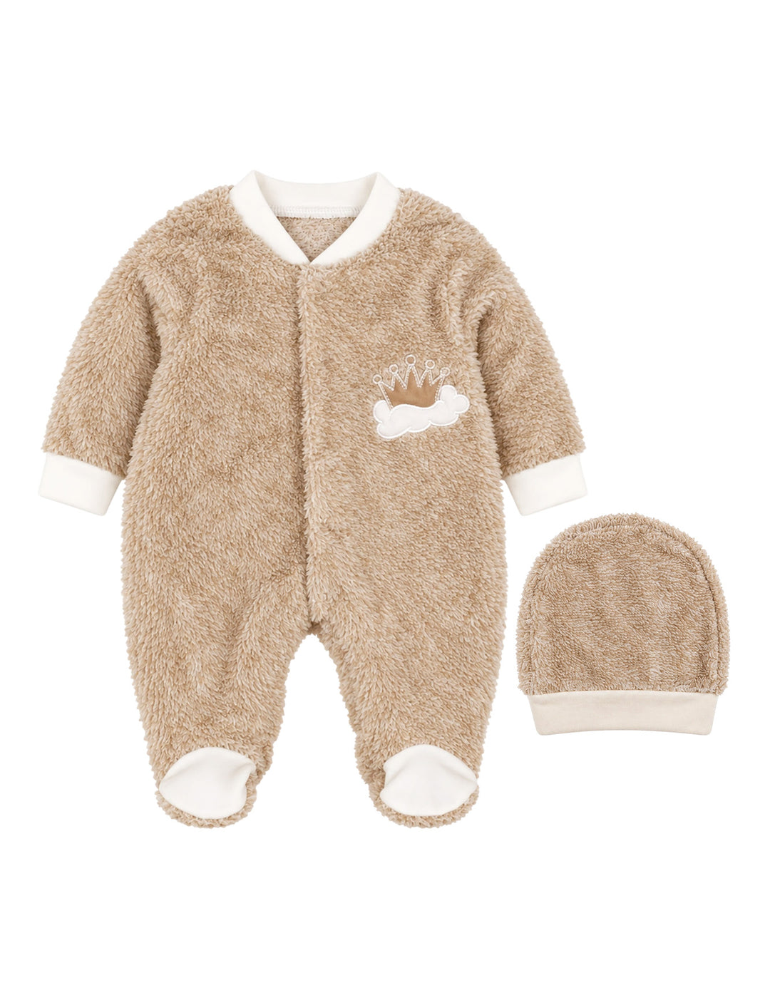 Baby Winter Sleep Suit with Cap Crown and Cloud Beige at Zubaidas