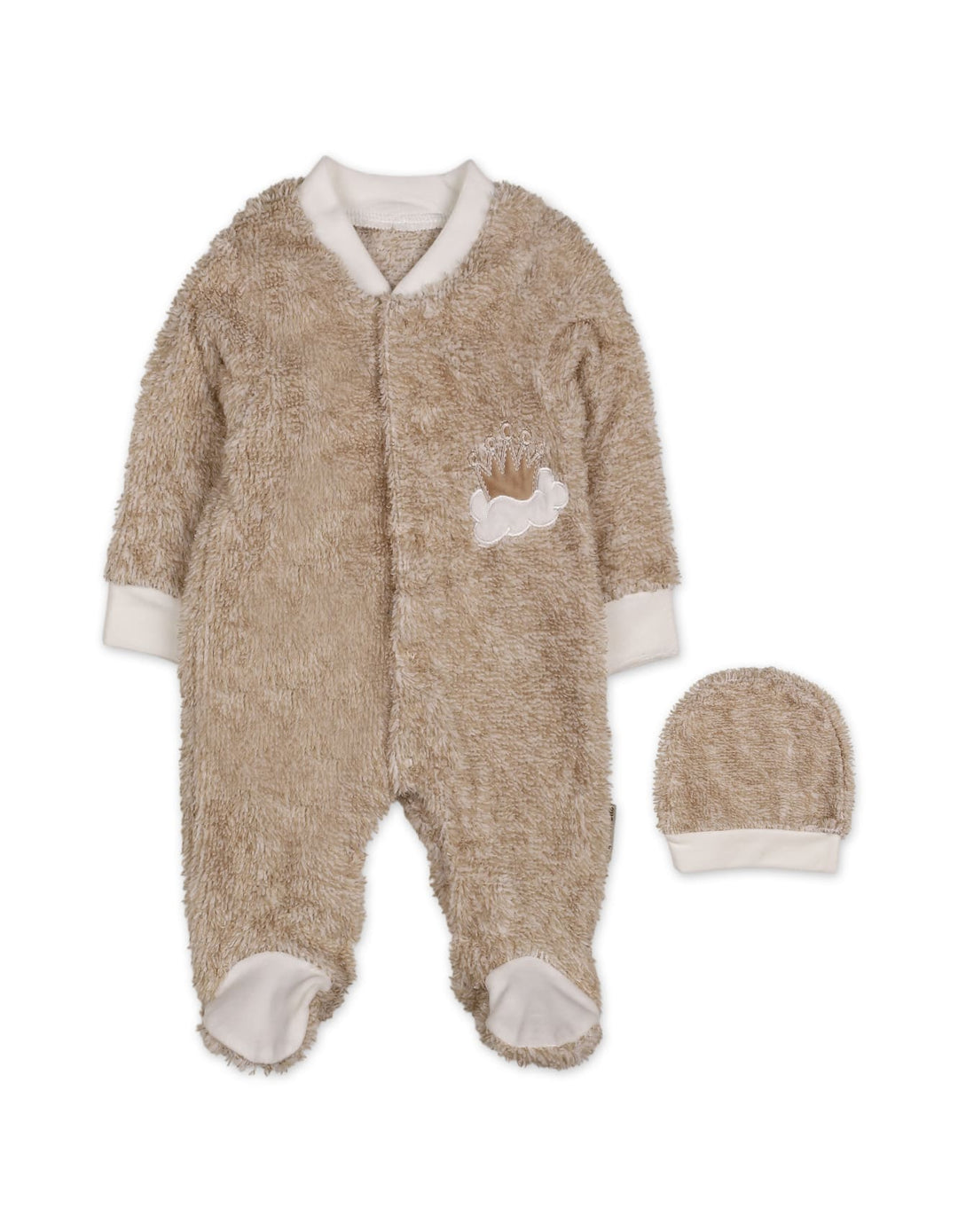 Baby Winter Sleep Suit with Cap Crown and Cloud Beige at Zubaidas