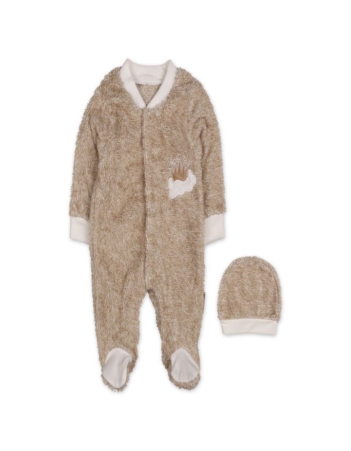 Baby Winter Sleep Suit with Cap Crown and Cloud Beige at Zubaidas