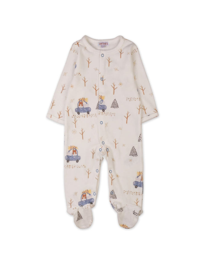 Baby Winter Sleepsuits Bambies Vehicle Printed Footed Cream at Zubaidas