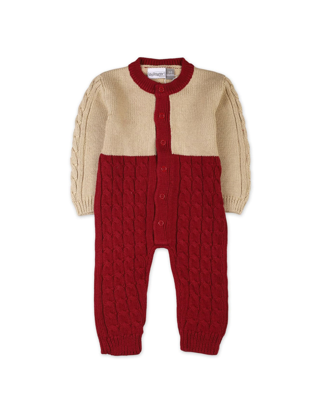 Baby Winter Two Tone Knitted Rompers Bambies Beige and Maroon at Zubaidas