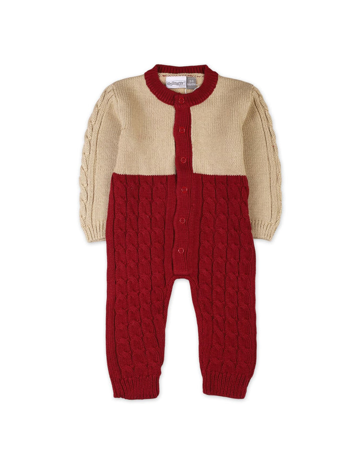 Baby Winter Two Tone Knitted Rompers Bambies Beige and Maroon at Zubaidas