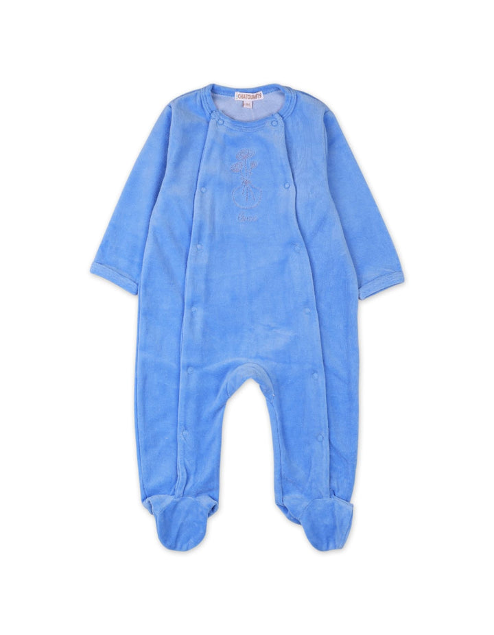 Baby Winter Wear Bambies Love Embroidered Footie Soft Blue at Zubaidas