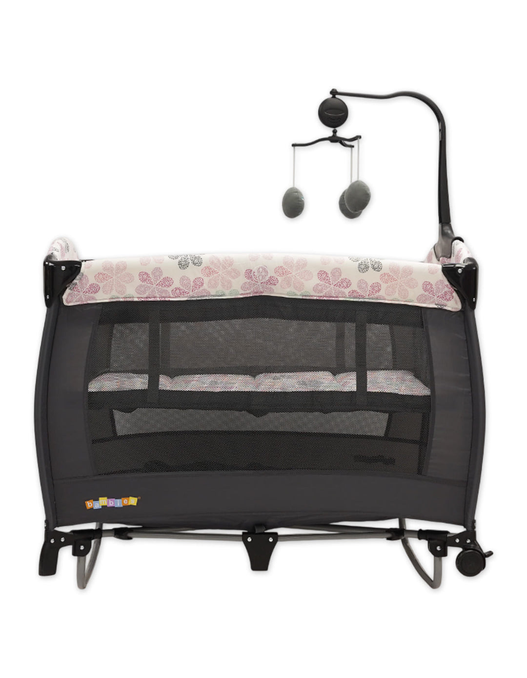 Bambies 2-in-1 Portable Cribs with Rocking Feature Pink Floral Edition at Zubaidas
