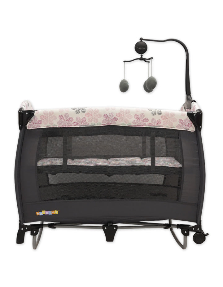 Bambies 2-in-1 Portable Cribs with Rocking Feature Pink Floral Edition at Zubaidas