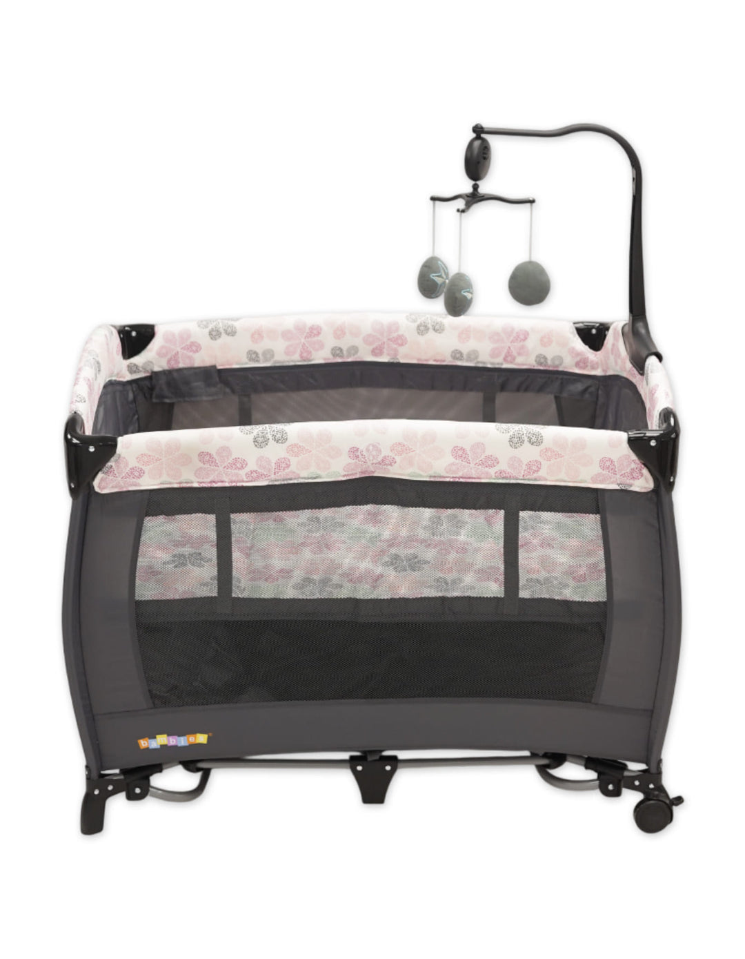 Bambies 2-in-1 Travel Cots with Rocking Feature Pink Floral Edition at Zubaidas