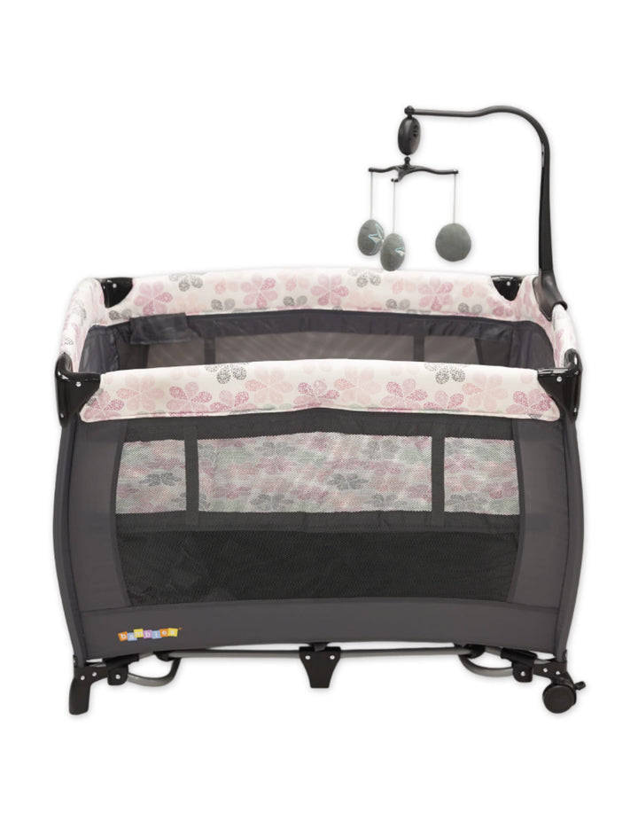 Bambies 2-in-1 Travel Cots with Rocking Feature Pink Floral Edition at Zubaidas