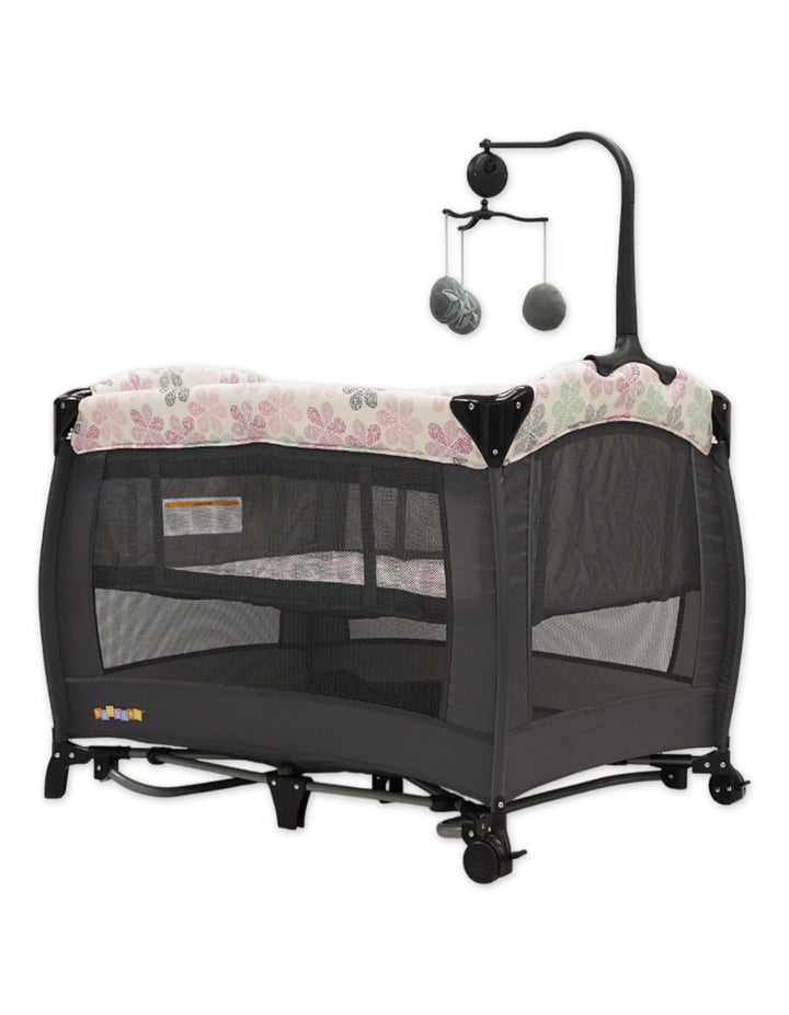 Bambies 2-in-1 Travel Cribs with Rocking Feature Pink Floral Edition at Zubaidas