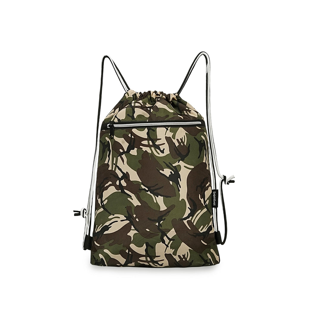 Bembel Drawstring Bag Camou Green Backpack 18.5 Inches at Zubaidas
