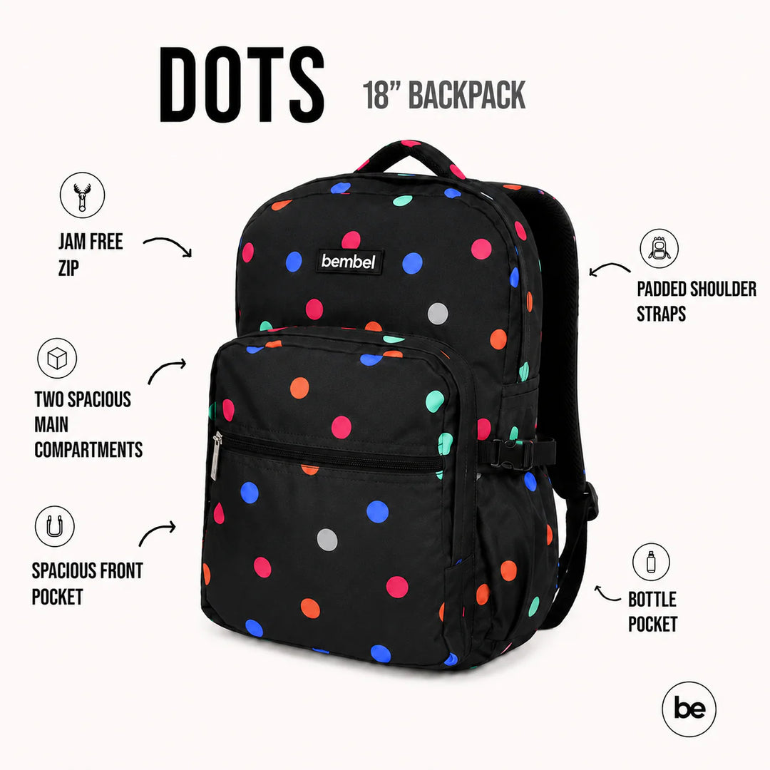Bembel Middle School Bag Dots Backpack 18 inches at Zubaidas Most Trusted Baby Store in Pakistan