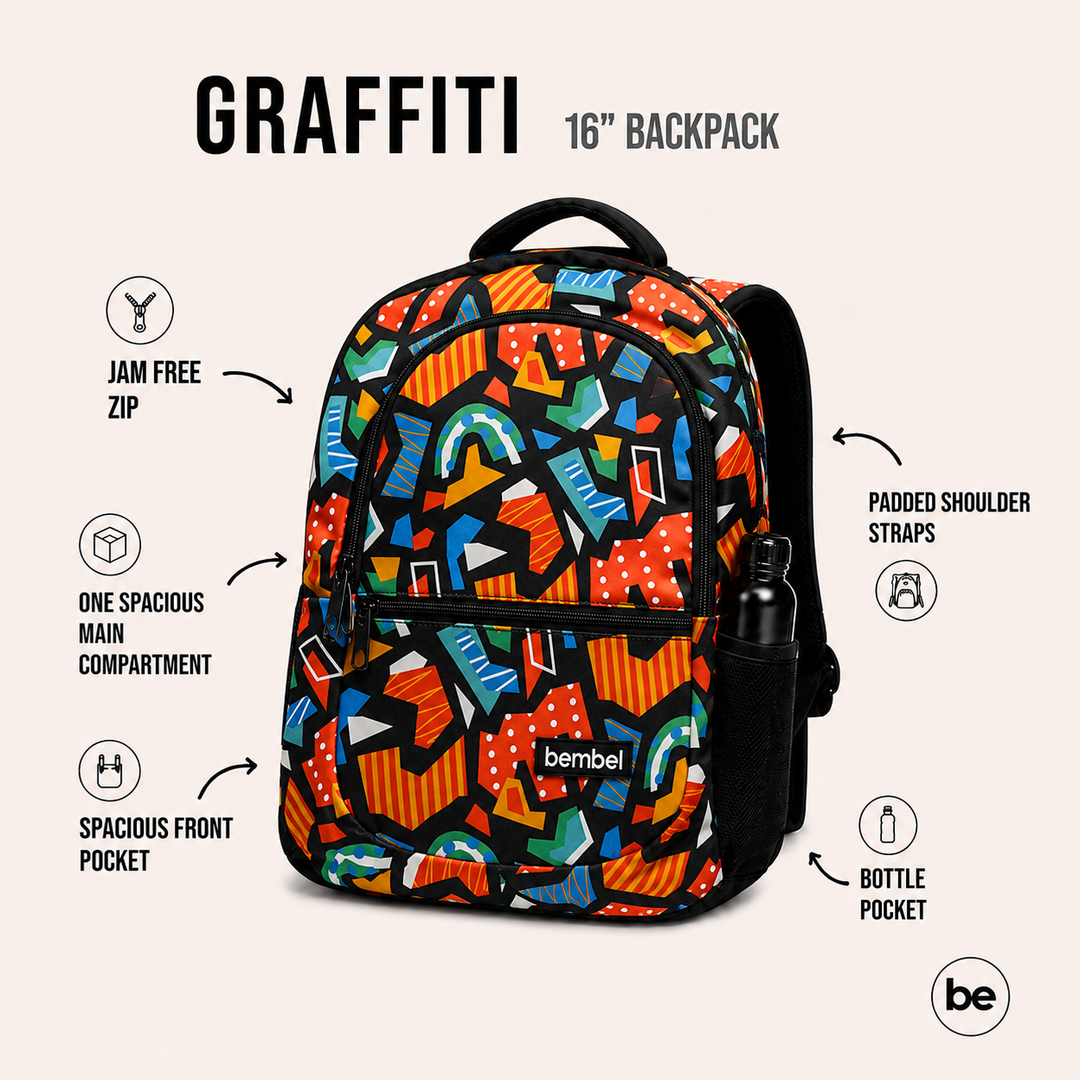 Bembel Primary School Bag Graffiti Backpack 16 Inches at Zubaidas Number 1 Baby and Kids Store in Pakistan
