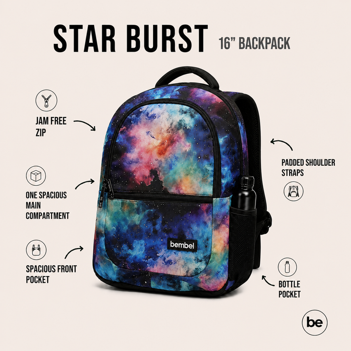 Bembel Primary School Bag Star Burst Backpack 16 Inches at Zubaidas Number 1 Baby and Kids Store in Pakistan