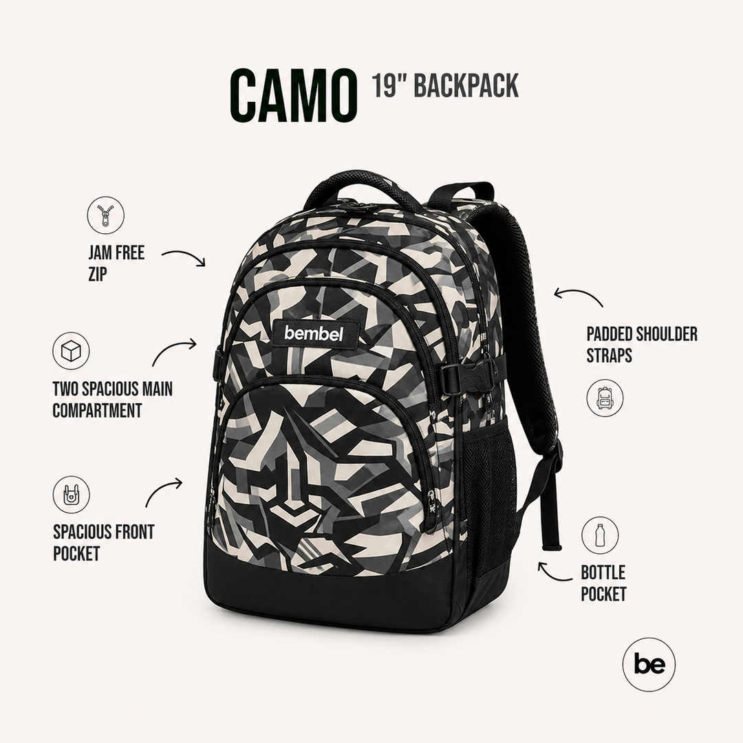 Bembel Secondary School Bag Camo Backpack 19 Inches at Zubaidas Most Trsuted Baby and Kids Store in Pakistan