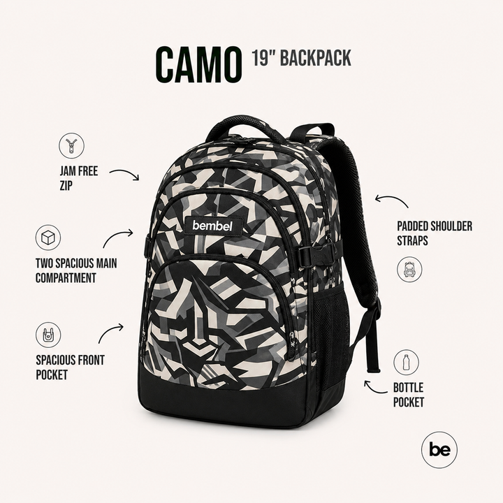 Bembel Secondary School Bag Camo Backpack 19 Inches at Zubaidas Most Trsuted Baby and Kids Store in Pakistan