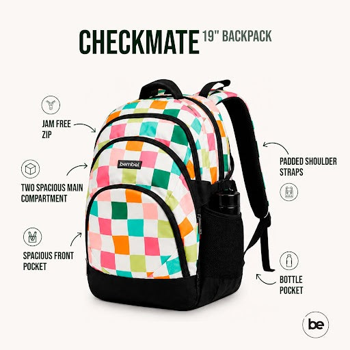 Bembel Secondary School Bag Checkmate Backpack 19 Inches at Zubaidas Pakistan's No 1 Baby and Kids Store
