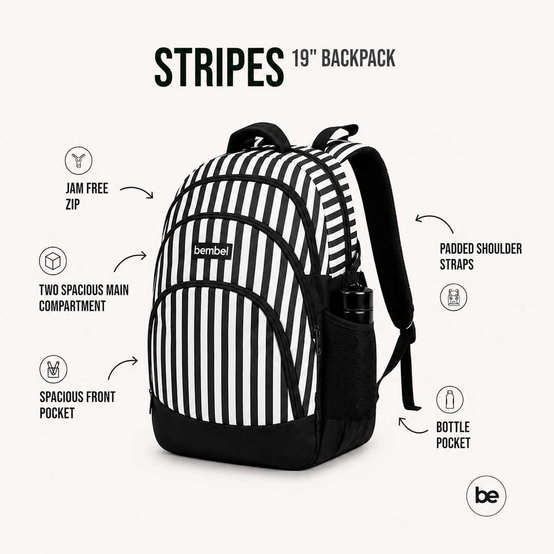 Bembel Secondary School Bag Stripes Backpack 19 Inches at Zubaidas Most Trusted Baby and Kids Store in Pakistan