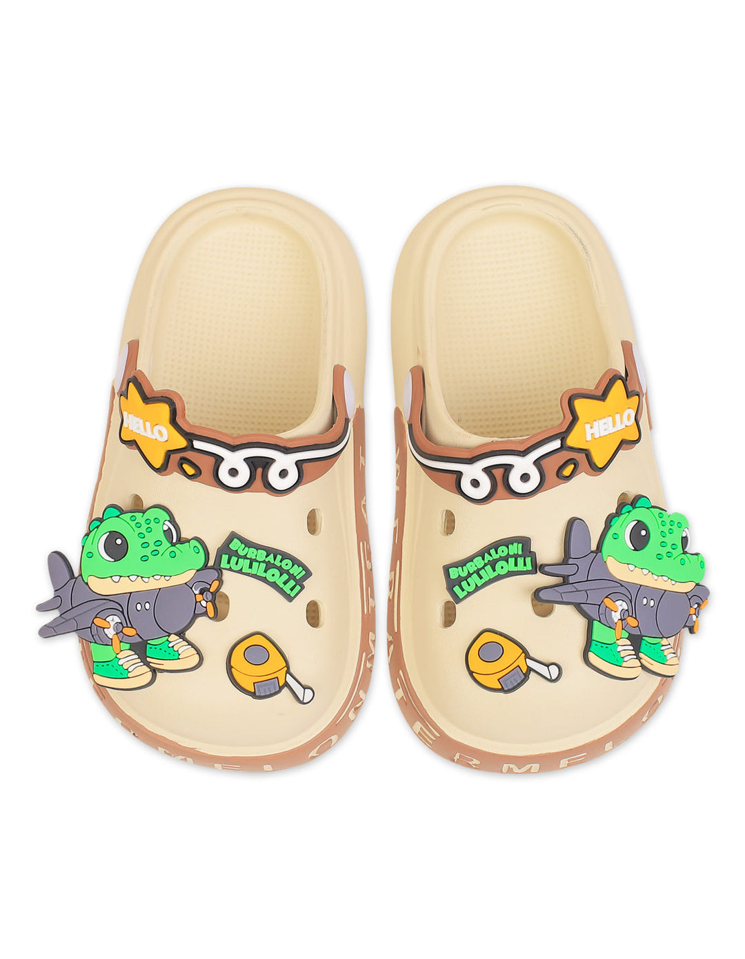 Boy Crocs with Crocodile and Airplane Charms Beige at Zubaidas