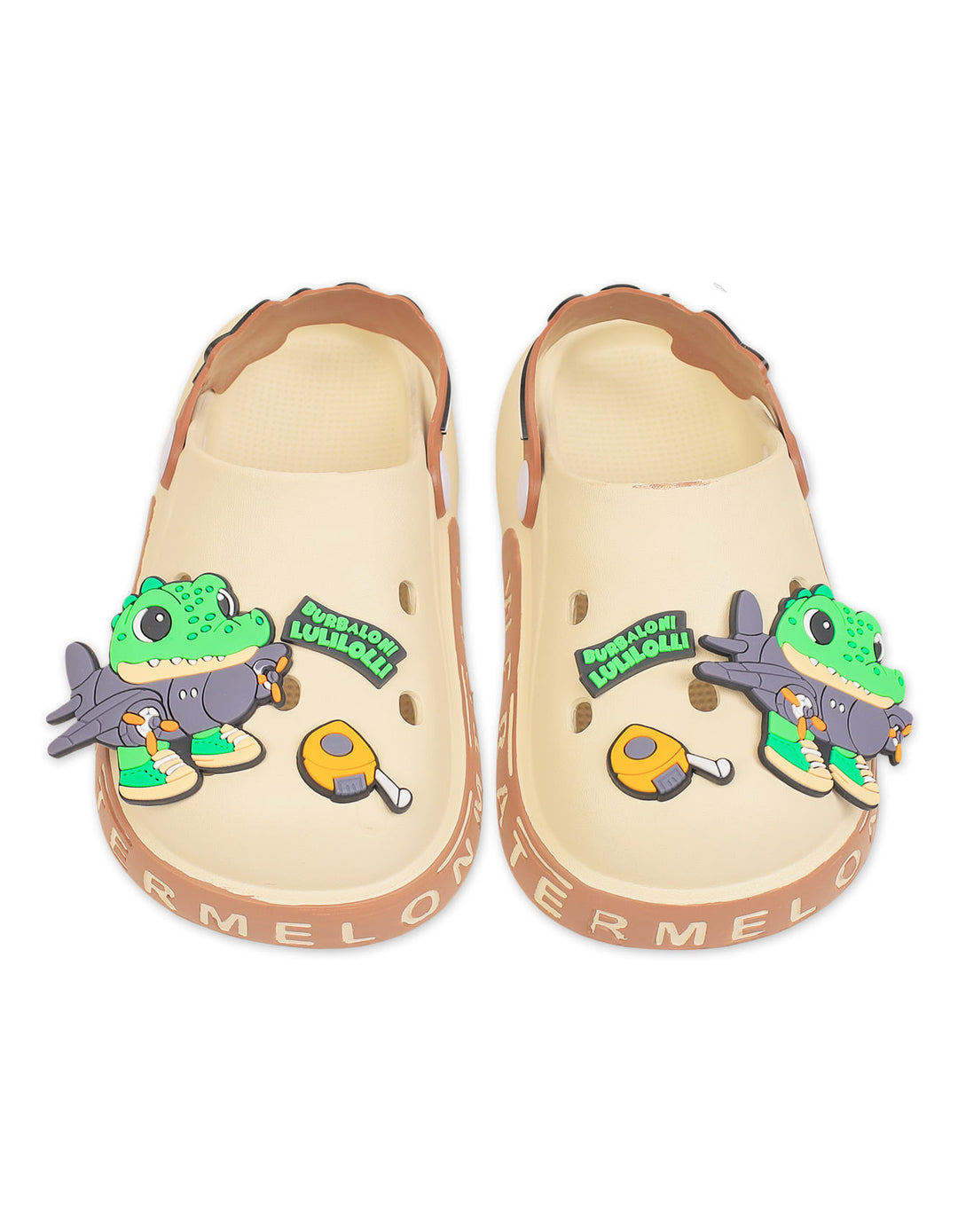 Boy Crocs with Crocodile and Airplane Charms Beige at Zubaidas Best Baby Shop Pakistan