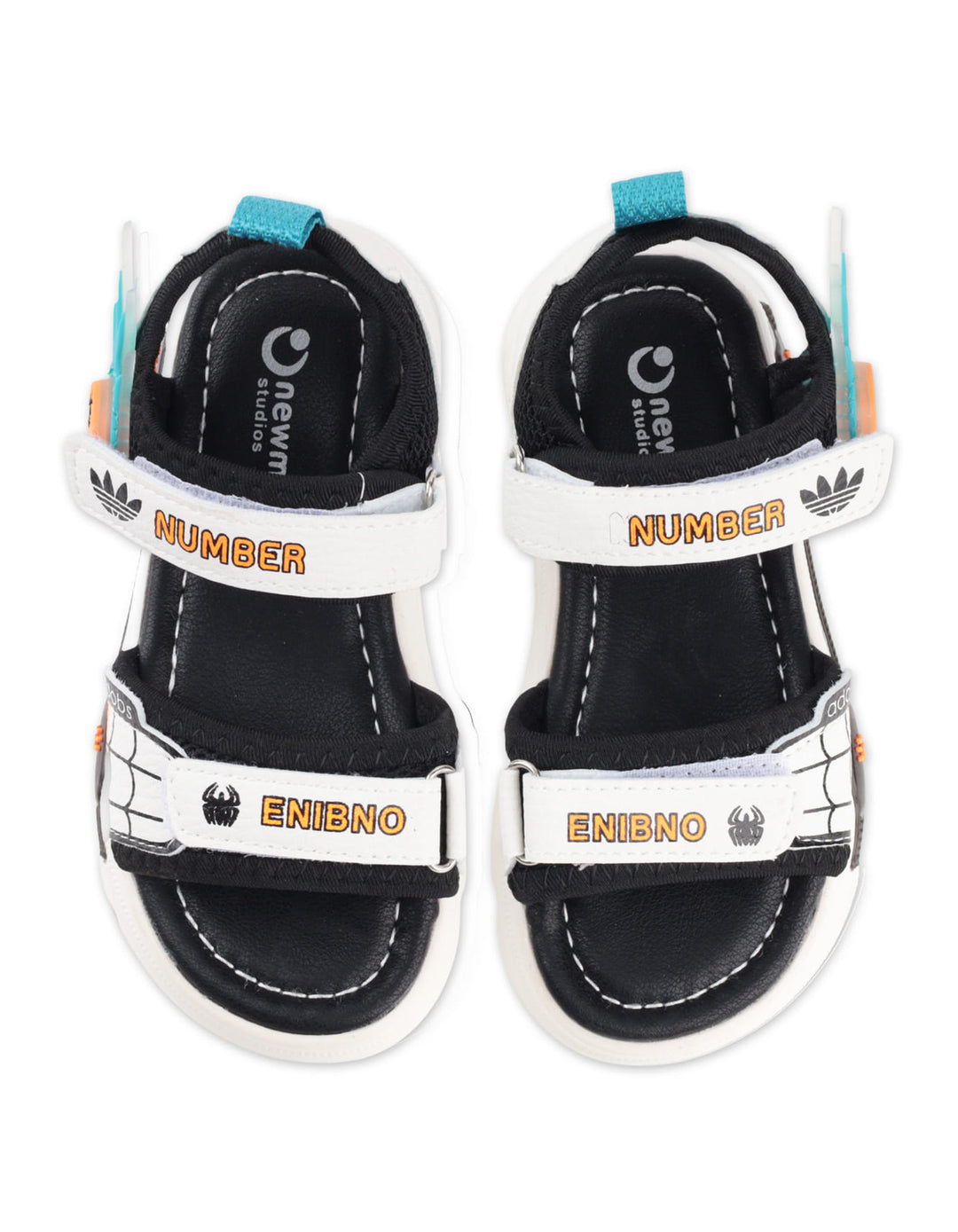 Boys Sporty Sandals Spider Web Graphic Black and White at Zubaidas