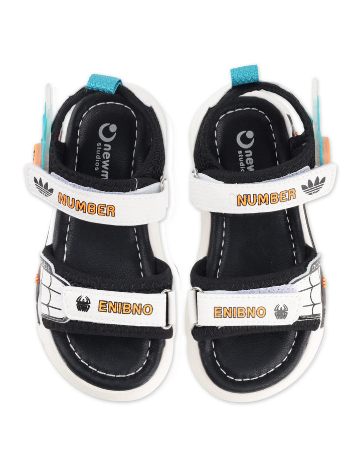 Boys Sporty Sandals Spider Web Graphic Black and White at Zubaidas