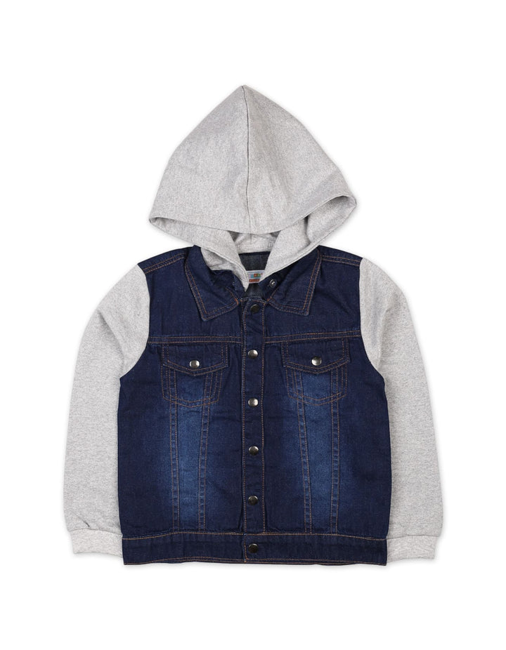 Boys Winter Denim Jacket Bambies Hooded Dark Blue and Grey at Zubaidas