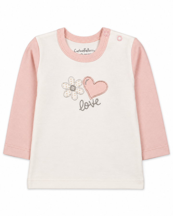Baby Girls Winter 2 Piece Suit Embroidered Heart and Flower Pink and White at Zubaidas