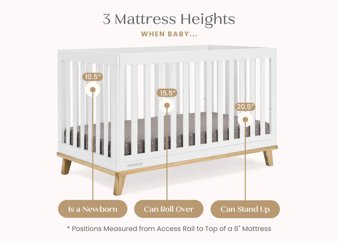 Delta Children Frankie Convertible Crib W198130-123 Bianca White with Natural at Zubaidas Number 1 Baby Store in Pakistan