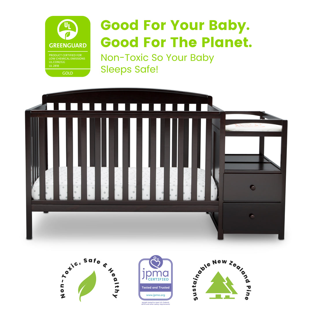 Delta Children Royal Convertible Crib and Changer 74804-207 Dark Chocolate at Zubaidas Best Baby Store in Pakistan