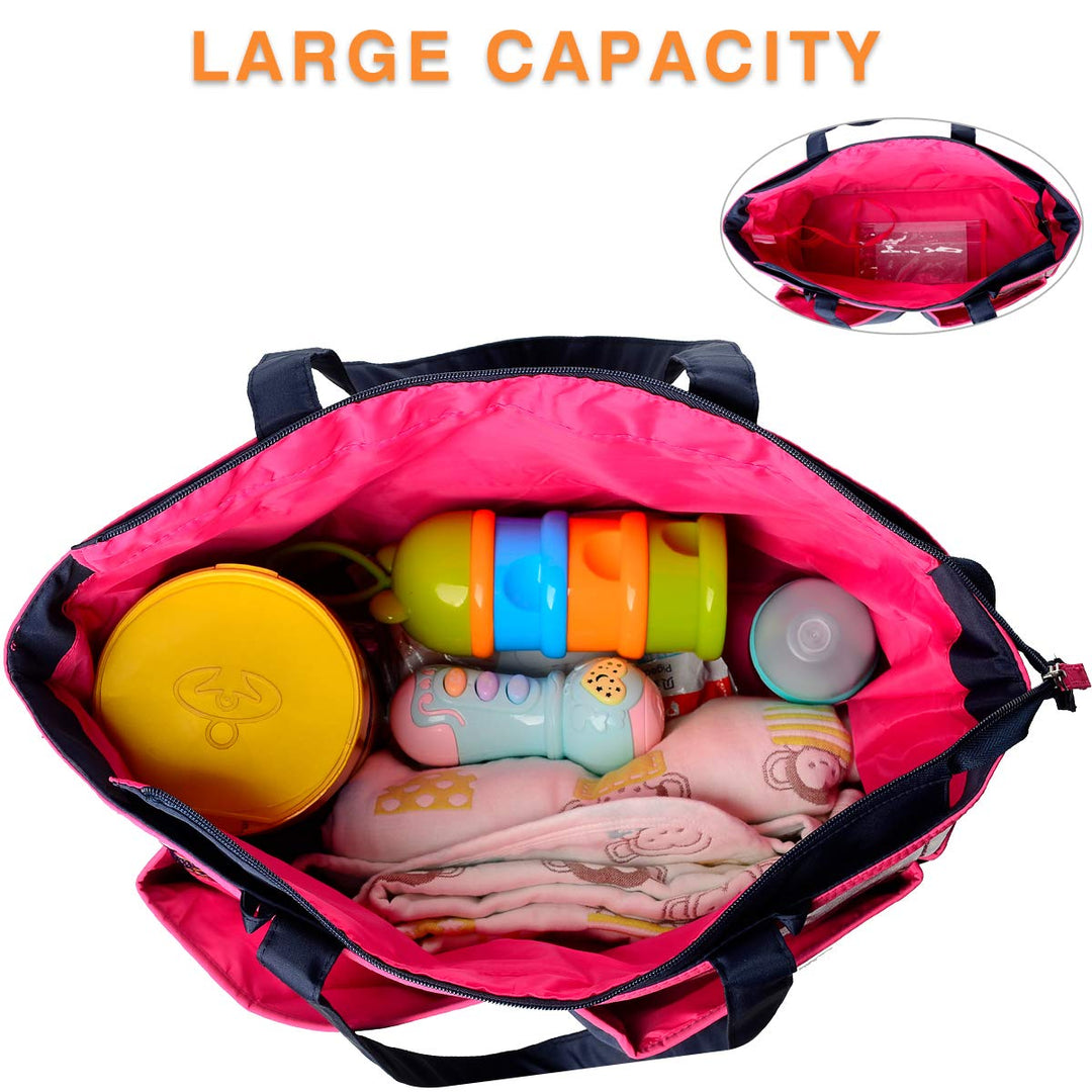 Bambies Amber Tote Diaper Bags 5 Pieces Set - Pink & Navy at Zubaidas Official™ Pakistan
