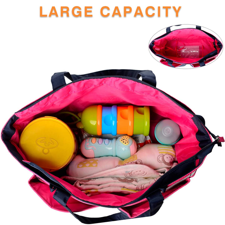 Bambies Amber Tote Diaper Bags 5 Pieces Set - Pink & Navy at Zubaidas Official™ Pakistan