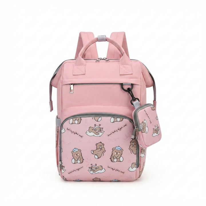 Diaper Bag Multi-Functional Teddy Bear Pink at Zubaidas