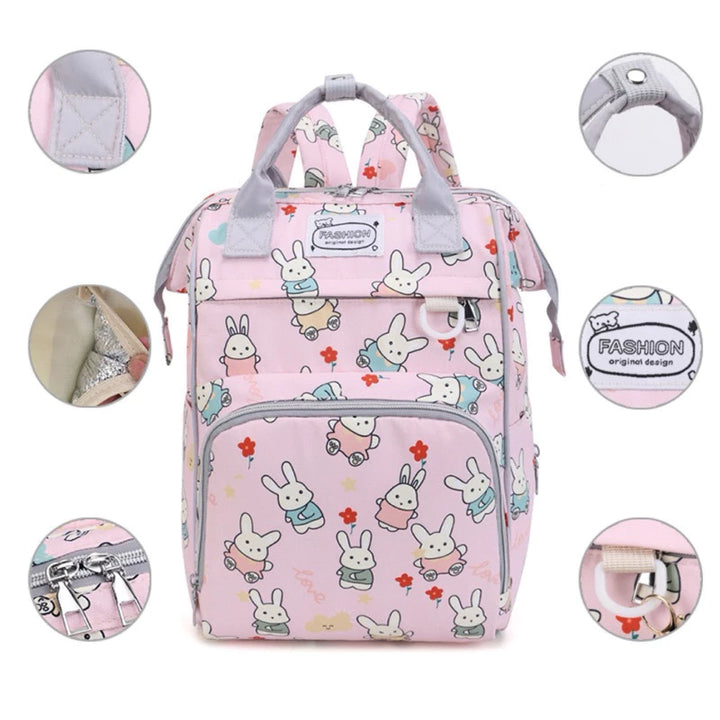 Diaper Backpack Multi-Functional Printed Bunny Pink at Zubaidas Pakistan