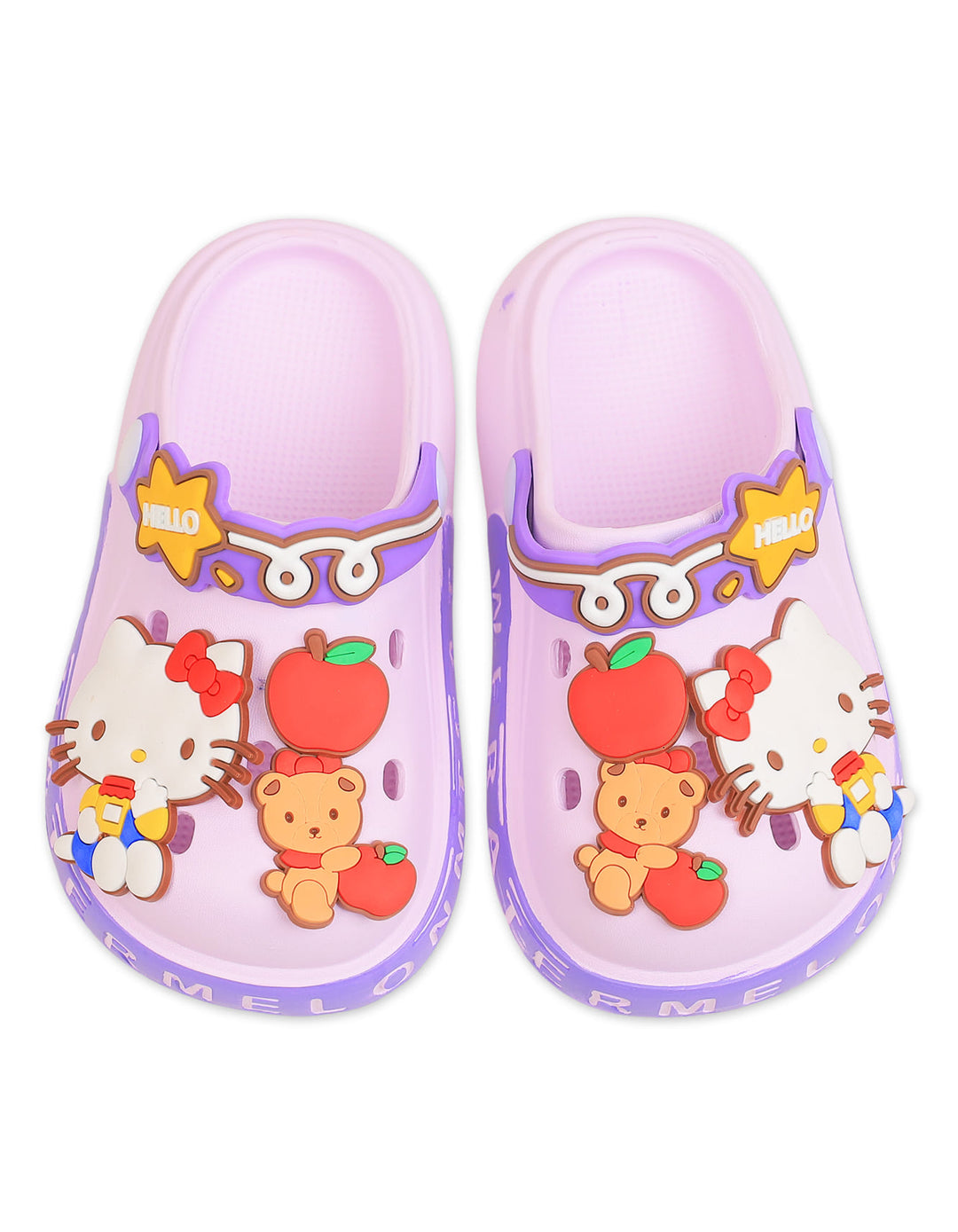 Girl Crocs with Hello Kitty and Teddy Bear Charms Purple at Zubaidas